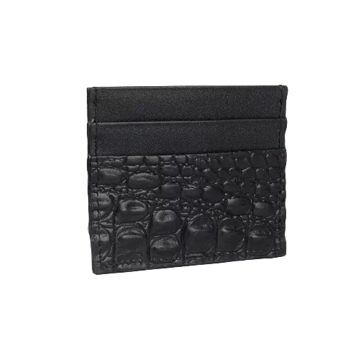 Croco Texture Leather Card Holder - Black