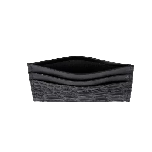 Croco Texture Leather Card Holder - Black