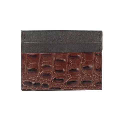 Croco Texture Leather Card Holder - Brown